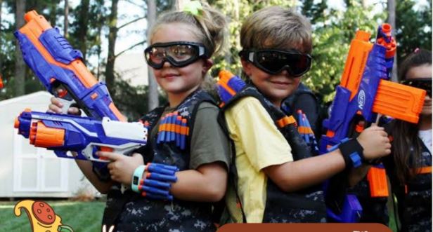 Nerf Gun War and Pizza Lunch